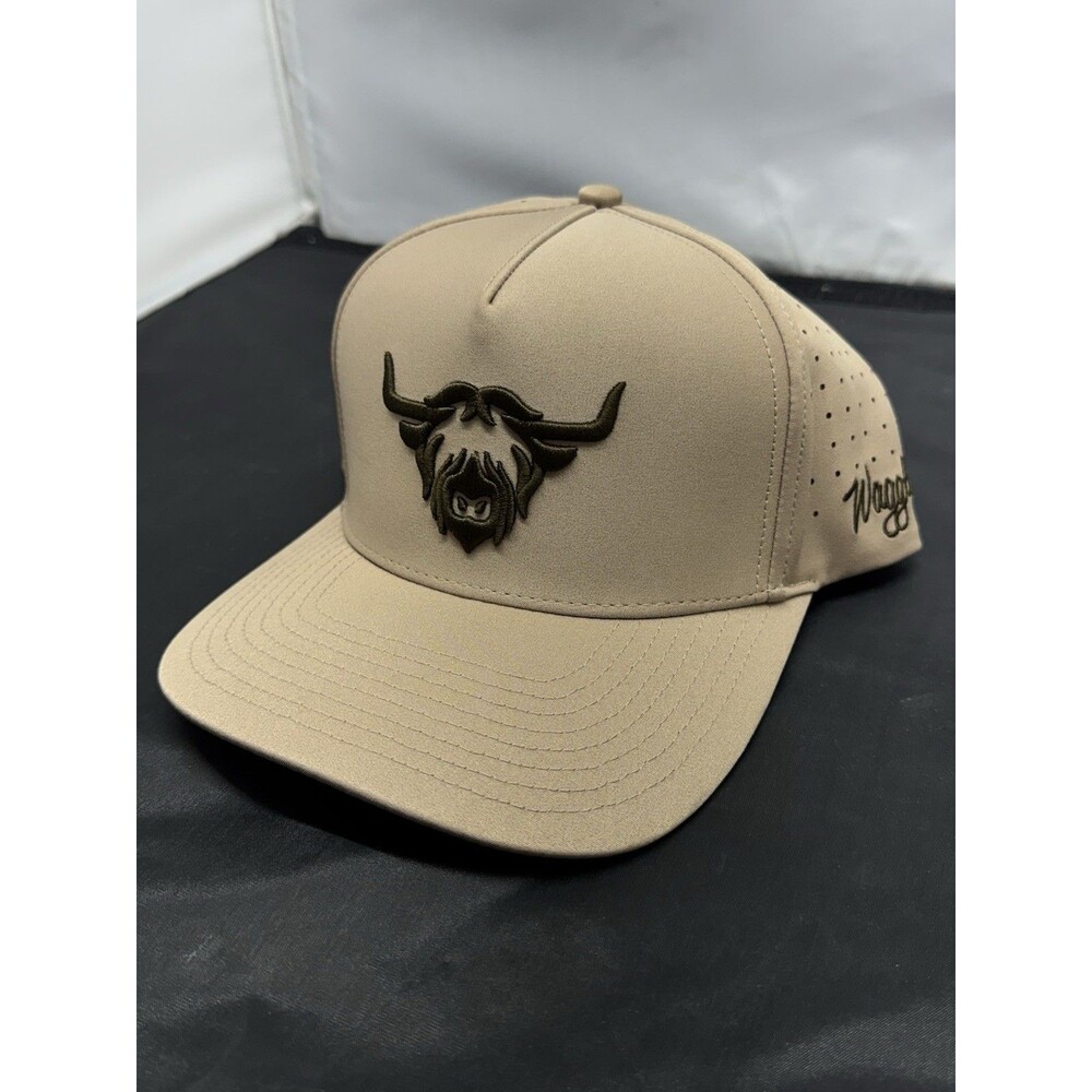 Waggle Golf Highlander Bull Cow Snapback Vented Cap Hat Tan NWT